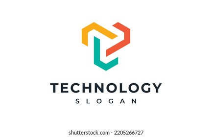 Logotipo de la carta T Resumen Tecnología de negocios Icono de triple bucle