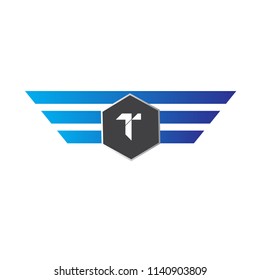Letter T logo. Alphabet logotype vector Blue design