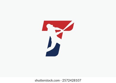 letter T logo with baseball player silhouette. It is good for team logo, club, sticker, etc.