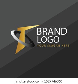 Letter T Logo with circle ring concept. Premium Vector letter Logo in two color variations. Beautiful Logotype design for luxury company branding. Elegant identity design in black and gold.