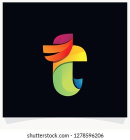 Letter T logo colorful twisted lines style. Logo designs template.