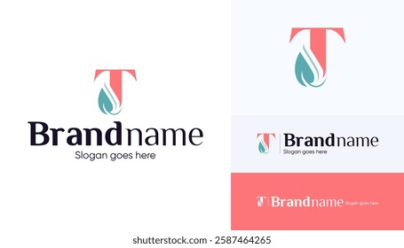 Letter T logo combination with leaf icon, Symbol usable used for growing Business, Skin care, Boutique, Identity, Beauty salon, Fashion, Jewelry, Hotel, Beauty products, Spa, etc. Feminine style logo