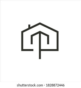 combinación de logotipo de letra T con forma de casa única