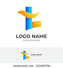 letter t logo concept with 3d blue ad yellow color style