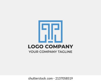 Letter T logo concept with blue and black color. simple square logo design with gladiator look
