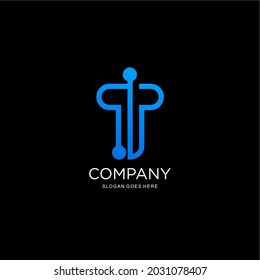 letter T logo and Data. Vector illustration of letter T with data connection.