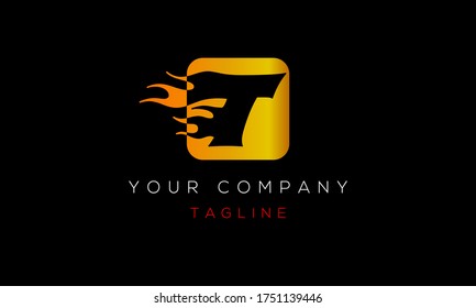 Letter T Logo Design, With Fire, Blaze, Flame Icon T