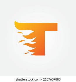 diseño de logotipo de letra t con incendio