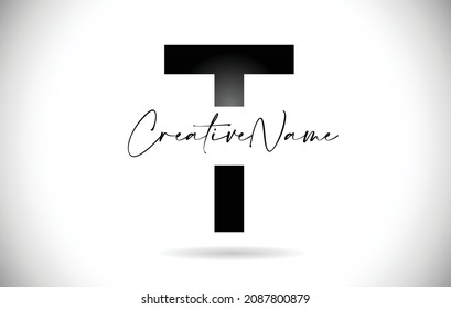 Letter T logo Design with Handwritten Name and Black Colors. Creative T letter Icon Vector for personal Logo Branding