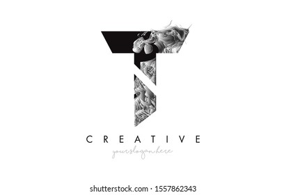 Letter T Logo Design Icon with Artistic Grunge Texture In Black and White Vector Illustration.