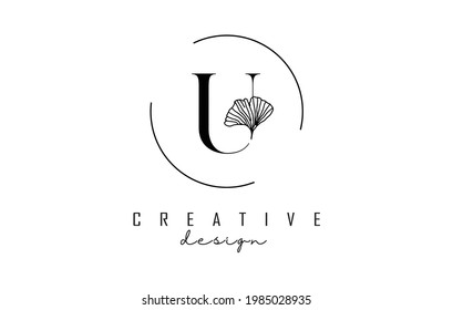 Logo-Design des Buchstaben T mit Blattdetails und Rahmenrahmen. Vektorgrafik mit botanischen Elementen. Nature Template mit U-Brief für persönliche Branding-, Firmen-, Wirtschafts-, Öko- oder Naturprodukte. 