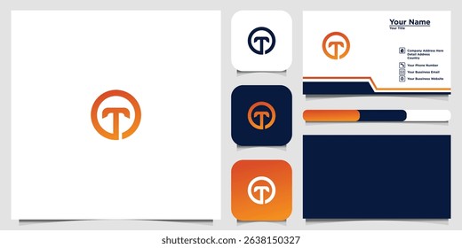 Letter T logo design with rounded circle and business card template design