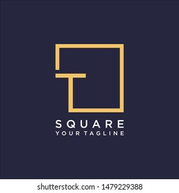 letter T Logo design with square frame line art. business consulting concept. studio icon - vector