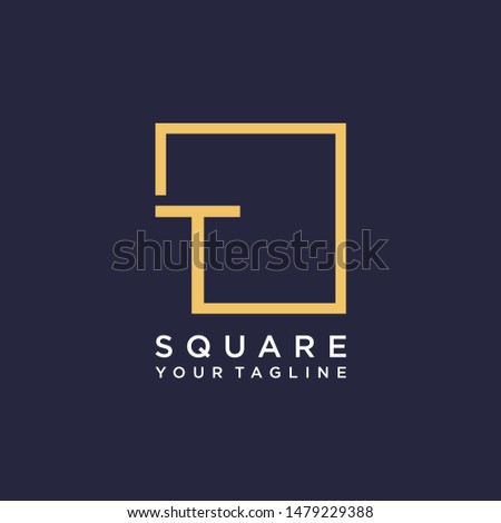 letter T Logo design with square frame line art. business consulting concept. studio icon - vector