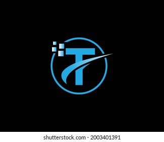 Letter T logo design template, Technology abstract dot connection cross vector logo icon circle logotype.