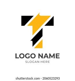 diseño de plantilla de diseño de logotipo de letra T vector con estilo de color negro y amarillo plano