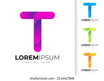 Letter t logo design template. Creative modern trendy t typography and colorful gradient