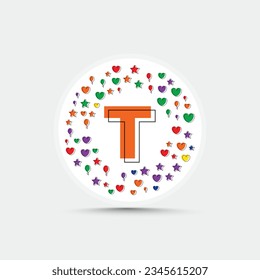 Letter t logo design template with colorful love heart star and balloon vector