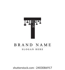 Plantilla de diseño del logotipo de la letra T, diseño de vector de conexión de punto de la tecnología abstracta	
