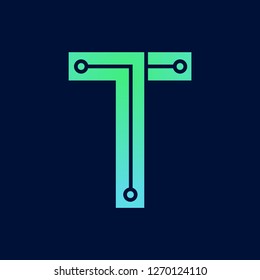 Letter T logo design template,Technology abstract dot connection cross vector logo icon circle logotype