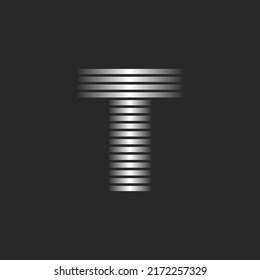Diseño del logotipo de la letra T con líneas paralelas delgadas, gradiente metálico lineal monograma moderno, logotipo de identidad de efecto plateado rayado.