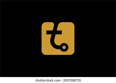 Letter T logo design vector. Monogram T in rectangle illustration symbol. Gold T-type vector icon.