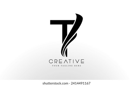 Vector de diseño de logotipo de carta T con líneas de trenzas curvadas y apariencia creativa