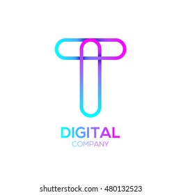 Letter T Logo Design.Linked shape circle symbol,Digital,pink blue