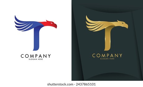 Letter t logo with eagle head in minimalist style