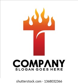 Letter T logo with fire flame shape, emblem, design concept, creative symbol, icon business or corporate