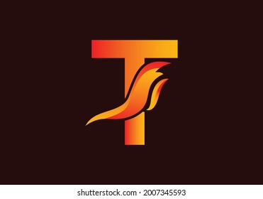 Letter T logo with fire flame shape, emblem, design concept, creative symbol, icon business or corporate Vector Illustration logo Design template.

