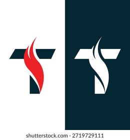 Letra T Logo Fire Flame Shape Vector de stock.