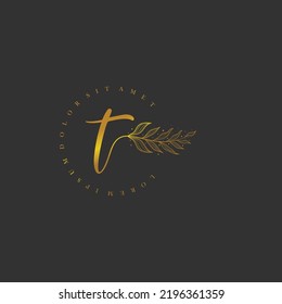 letter T logo floral handwriting logo design. logo for women beauty salon massage cosmetic or spa brand