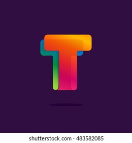 Letter T logo formed by colorful ribbon. Font style, vector element for poster, t-shirt or card.