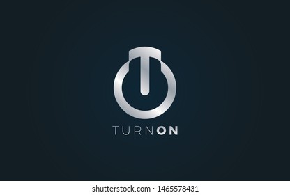 Letter T logo forms turn on symbol in silver color