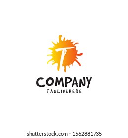 Letter T logo in fresh orange juice splash design element