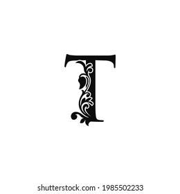 Letter T Logo Icon Template. Black and white vector design swirl ornate  elegant decorative style.