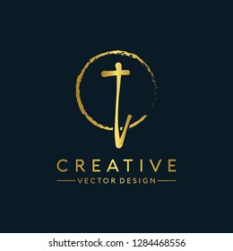 Letter T Logo Initial. Gold Letter Design Vector Golden Luxury Colors