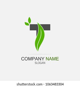 Letter T  logo with leaf element

