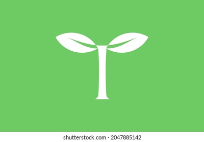 Letra T Logotipo Hoja Verde Fresca Minimalista