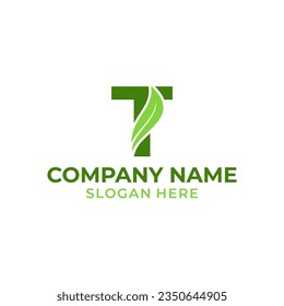 Letter T logo with leaf vector. T leaf logo template, leaf logo initials