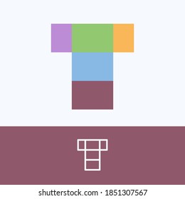 Letter T logo made of block pattern with pretty dim colors. Vector template perfect to use in a cute corporate identity, greeting packaging, wedding posters, clothes design, and others. 