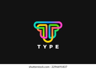 Letter T Logo Monogram design Linear Outline Style Colorful vector template.