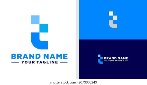 LETTER T LOGO MONOGRAM DIGITAL PIXEL EDITABLE