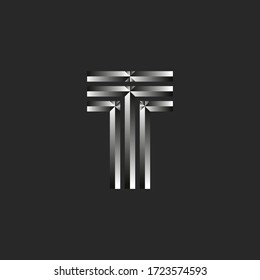 Letter T logo monogram of metallic parts, faceted metal shape for business card emblem