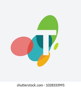 Letter t logo with the letter t in the negative space in white and and colorful ovals in the background.