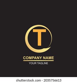 letter t logo. orange in luxury gold circle. vrctor design