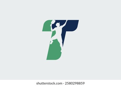 letter t logo with pickleball player silhouette. It is good for team logo, club, shirt, sticker, etc.