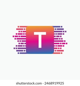 letter T Logo with Pulse music player element. Logo template electronic music, equalizer, dj, nightclub, disco. Audio wave logo concept, Multimedia