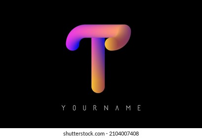 Letter T logo with rainbow 3d gradient. Creative vector illustration with typographic and vibrant gradient shape. Liquid color path.  